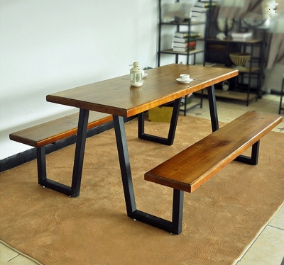 Bộ bàn ăn mặt gỗ chân sắt SBG002