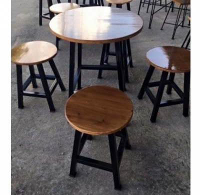 Bộ bàn ghế cafe gỗ sắt BQ1003